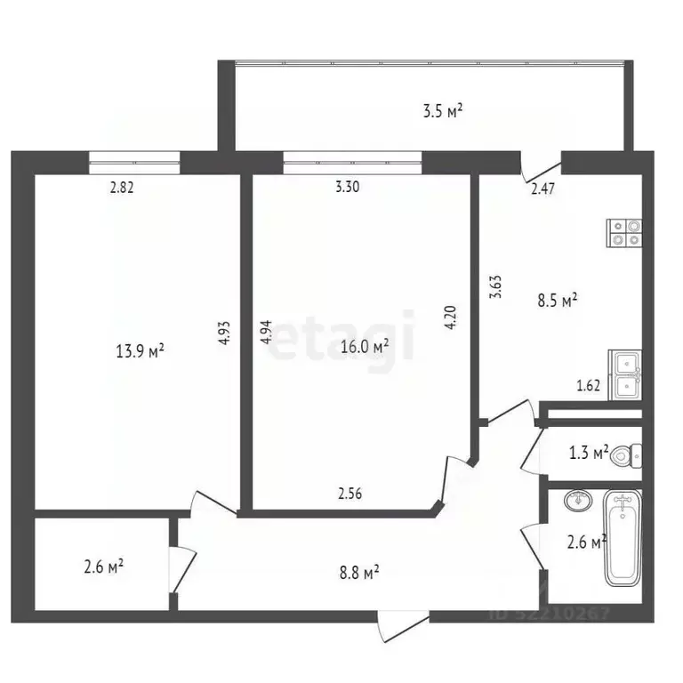 2-к кв. Татарстан, Набережные Челны Цветочный бул., 1 (52.0 м) - Фото 2
