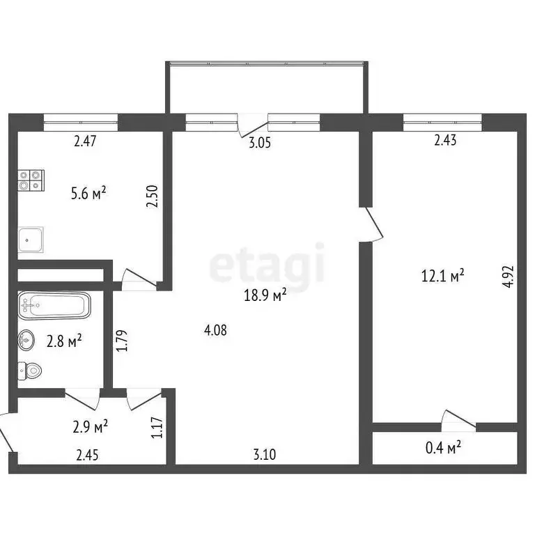 2-комнатная квартира: Альметьевск, улица Заслонова, 5 (44.1 м) - Фото 1