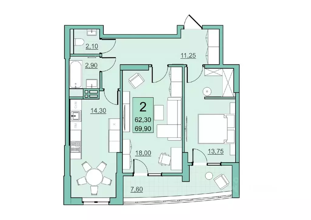 2-к кв. Саратовская область, Балаково Комсомольская ул., 65 (62.3 м) - Фото 0