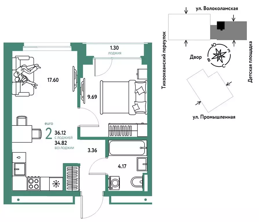 2-комнатная квартира: Тюмень, улица Мельникайте, 42к1 (36.12 м) - Фото 1