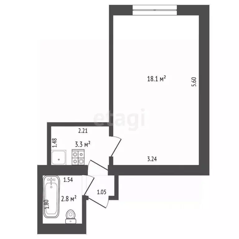 Студия Кемеровская область, Юрга ул. Никитина, 28А (25.0 м) - Фото 1