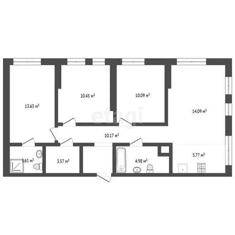 3-комнатная квартира: Тюмень, улица Первооткрывателей, 8 (76.3 м) - Фото 1