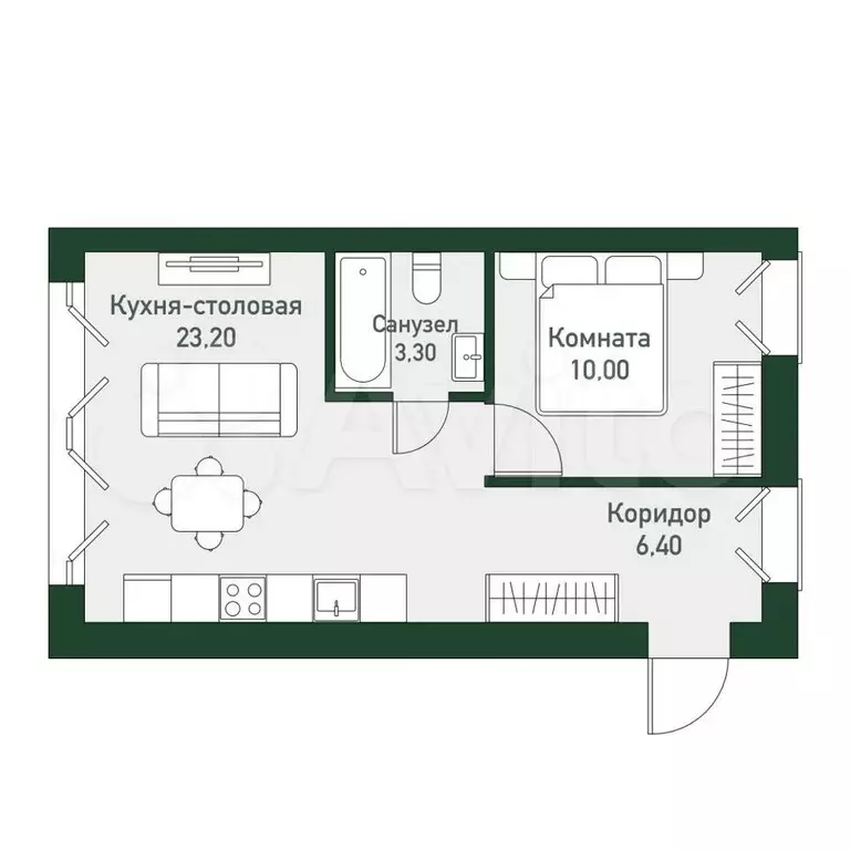 2-к. квартира, 42,7 м, 2/3 эт. - Фото 1