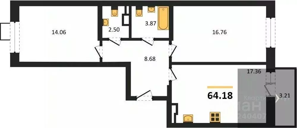 2-к кв. Воронежская область, Рамонский район, Яменское с/пос, пос. ... - Фото 1