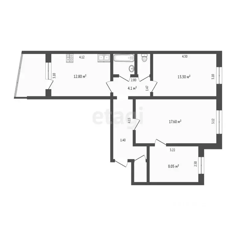 3-к кв. Тюменская область, Тюмень ул. Радищева, 27 (67.2 м) - Фото 1