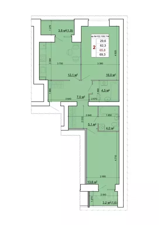 2-к кв. Костромская область, Кострома Бульварная ул. (65.8 м) - Фото 1