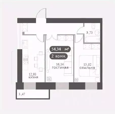 2-к кв. Красноярский край, Красноярск Академгородок мкр,  (54.34 м) - Фото 0
