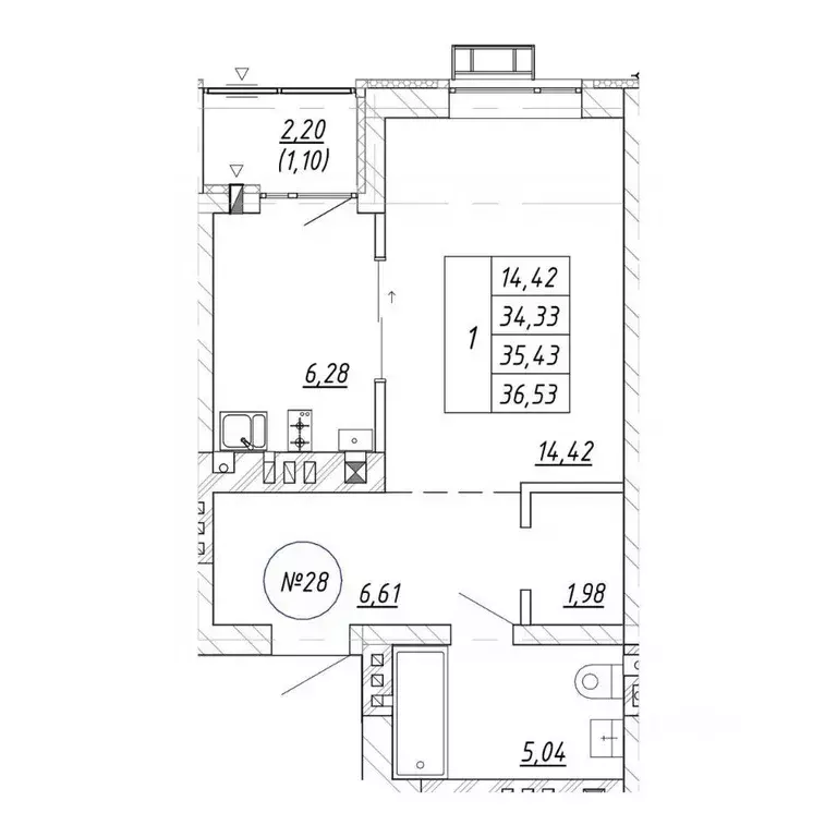 1-к кв. Калининградская область, Зеленоградск  (36.53 м) - Фото 1