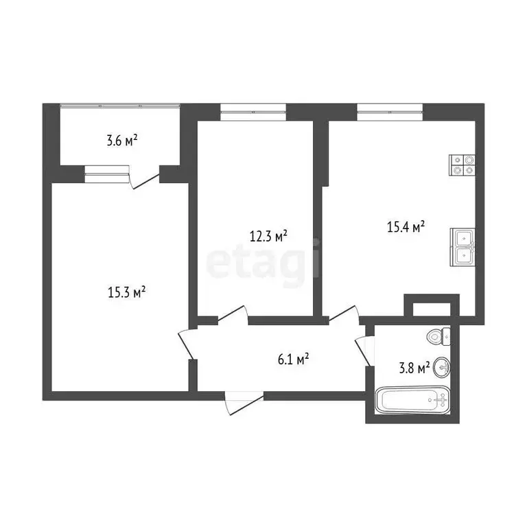 2-комнатная квартира: Тюмень, Тальниковая улица, 1 (53 м) - Фото 2