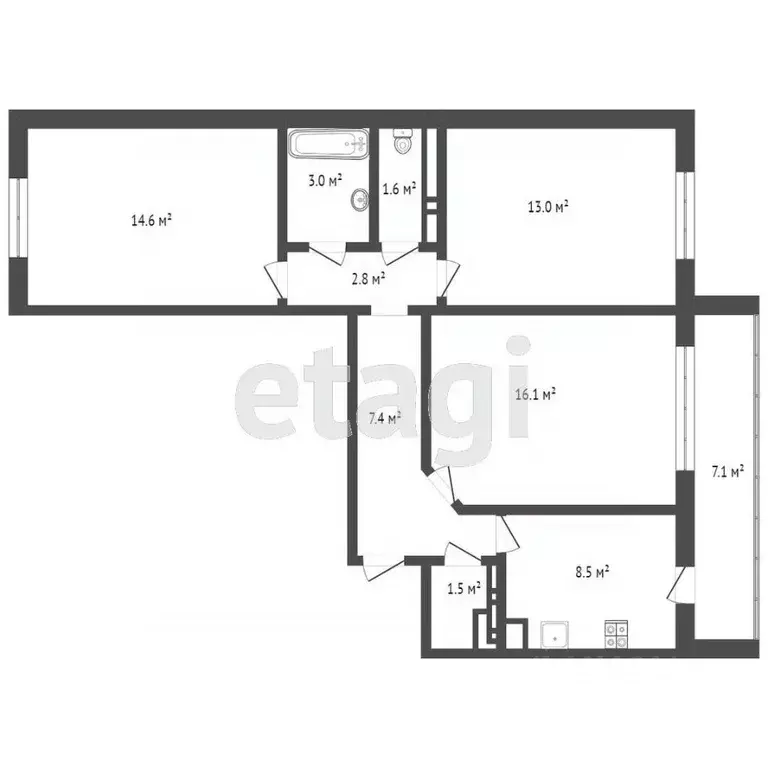 3-к кв. Татарстан, Набережные Челны ул. Авангардная, 57 (72.1 м) - Фото 2