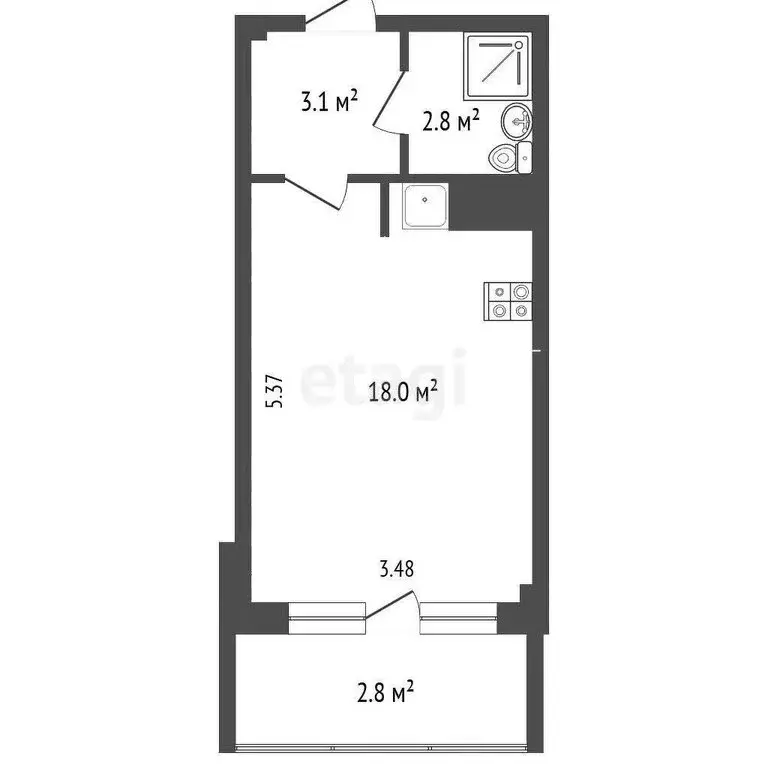 Квартира-студия: Псков, улица Крупской, 28 (23.9 м) - Фото 1