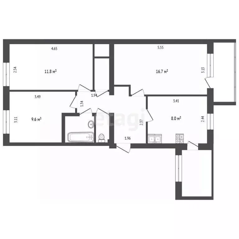 3-к кв. Коми, Ухта муниципальный округ, Ярега пгт ул. Лермонтова, 17 ... - Фото 2