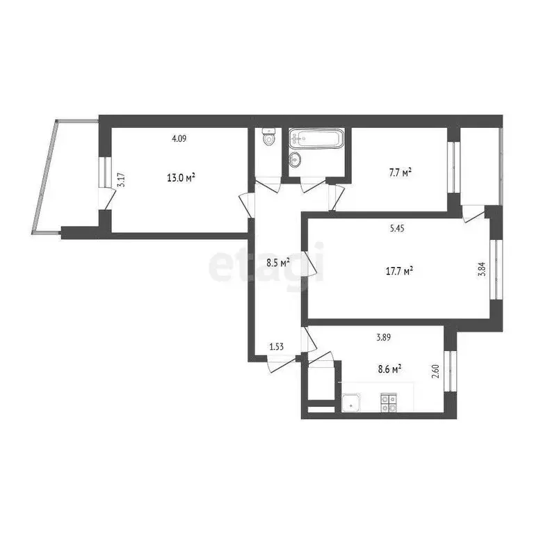 3-комнатная квартира: Симферополь, улица Куйбышева, 13 (64 м) - Фото 1