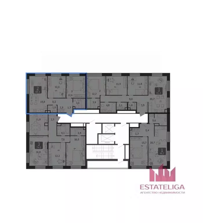 2-к кв. Москва 3-я оч., Шагал жилой комплекс, к9 (58.3 м) - Фото 2