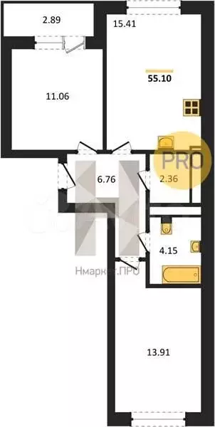 2-к. квартира, 55,1 м, 4/9 эт. - Фото 1