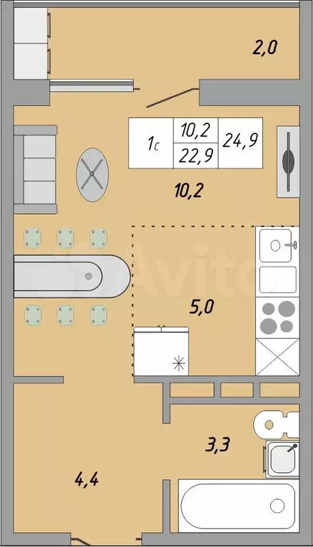 Квартира-студия, 25 м, 11/17 эт. - Фото 0