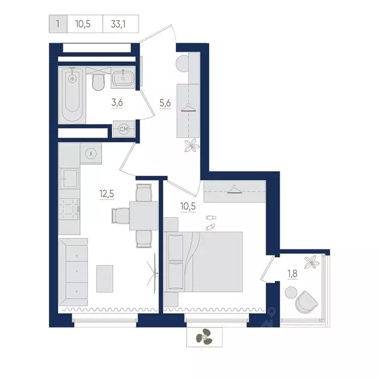 1-к кв. Башкортостан, Уфа бул. Яркий (33.1 м) - Фото 1