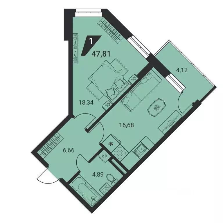1-к кв. Свердловская область, Екатеринбург ул. Громова, 26/4 (47.5 м) - Фото 2