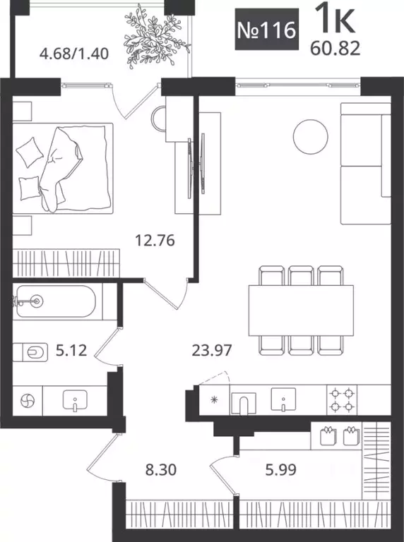1-к кв. Калининградская область, Светлогорск Новая ул., 108-114 (60.82 ... - Фото 1
