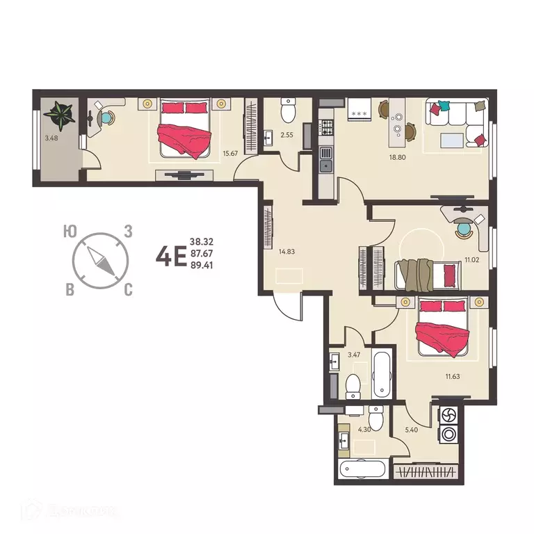 Продаётся 3-к квартира, 89.41 м - Фото 0