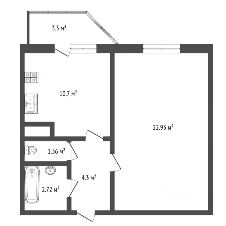 1-к кв. Тюменская область, Тюмень ул. Андрея Бушуева, 4к1 (42.5 м) - Фото 2