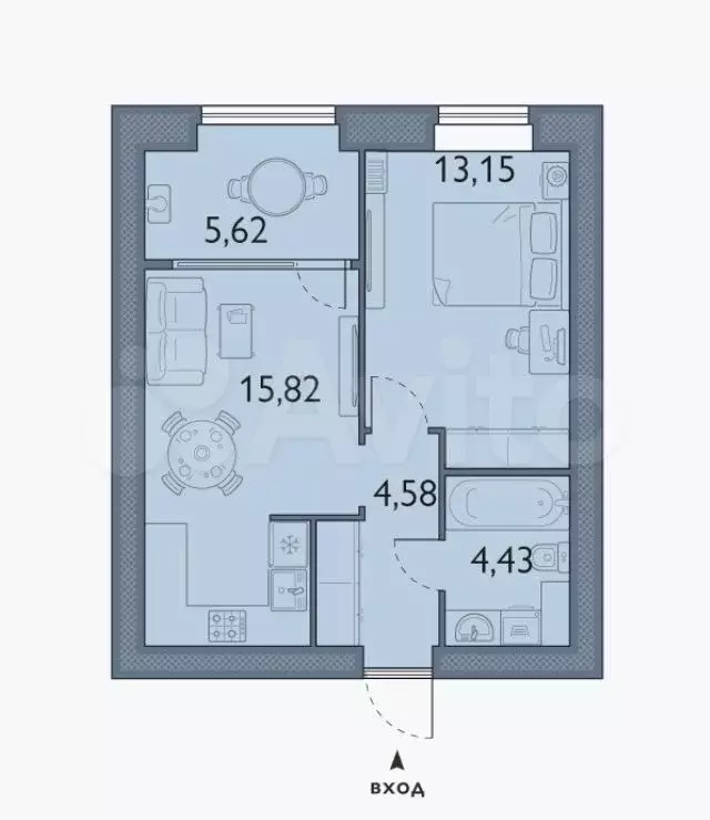 1-к. квартира, 43,6 м, 7/8 эт. - Фото 1