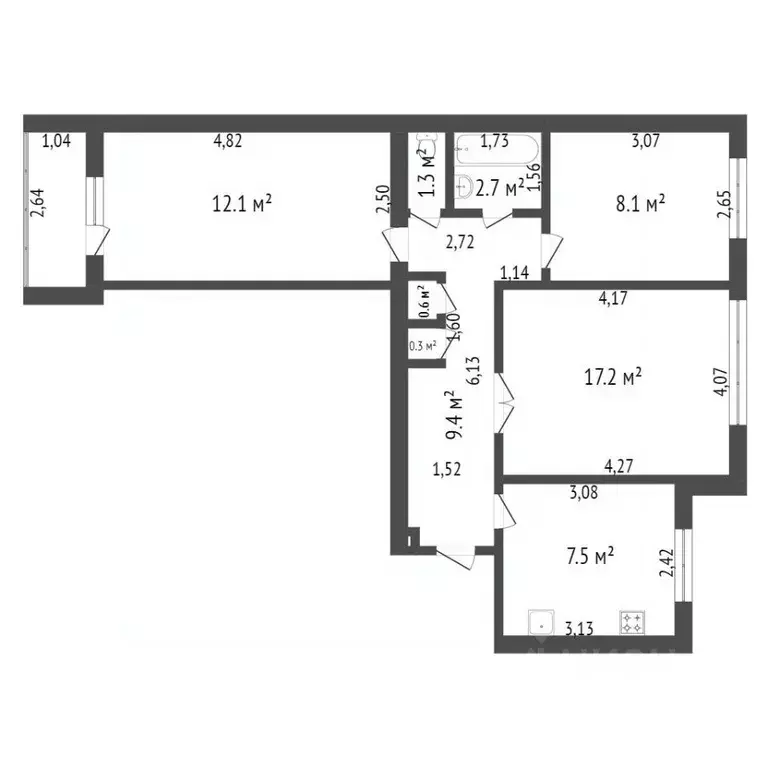 3-к кв. Брянская область, Брянск Красноармейская ул., 170 (60.6 м) - Фото 1