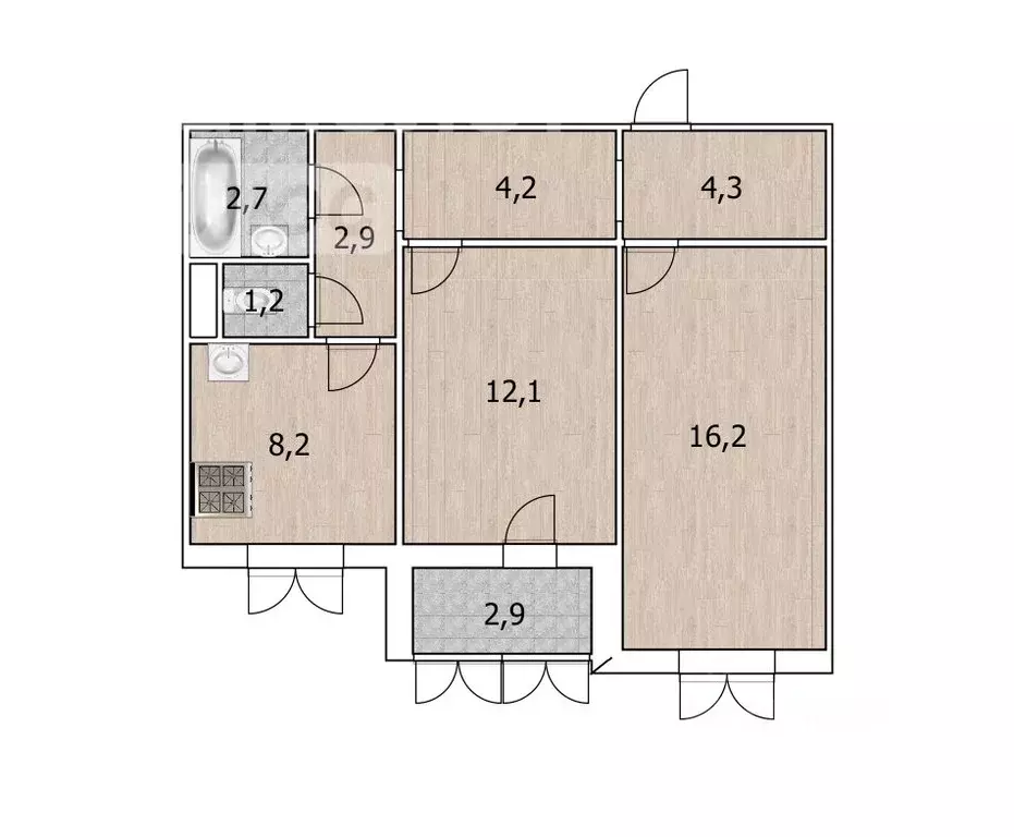 2-к кв. башкортостан, уфа ул. современников, 4 (54.7 м) - Фото 1