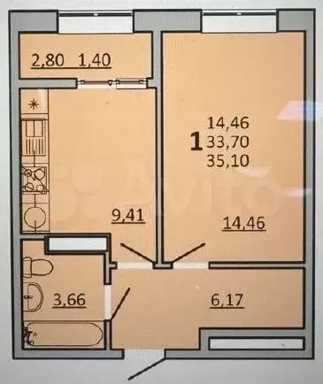 1-к. квартира, 35,1 м, 5/25 эт. - Фото 0