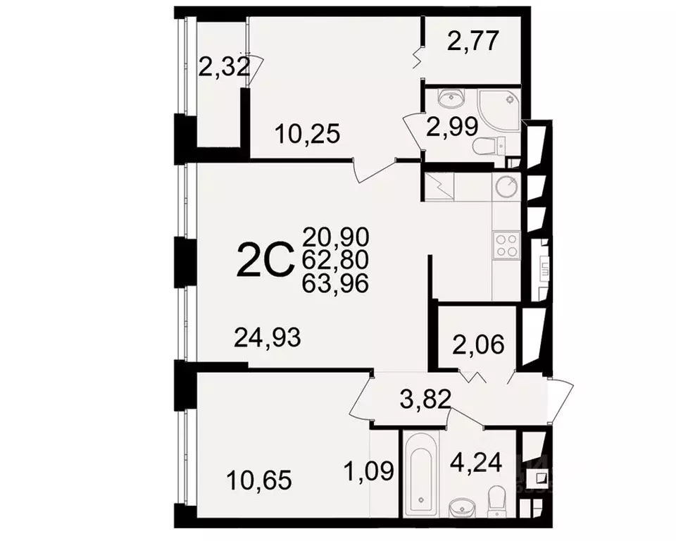 2-к кв. Рязанская область, Рязань ул. Чкалова (62.8 м) - Фото 1