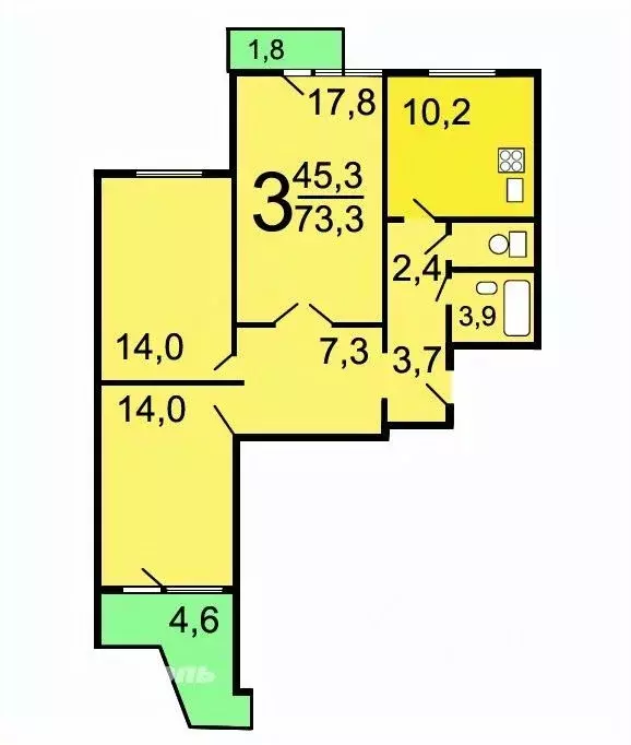 3-к кв. Москва ул. Островитянова, 15К1 (72.2 м) - Фото 0