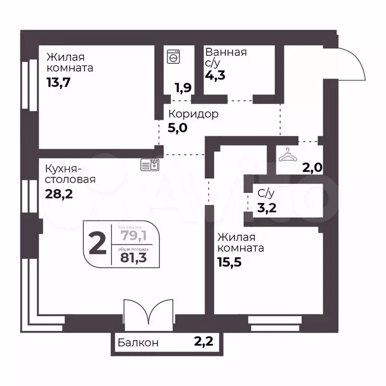 2-к. квартира, 79,1 м, 6/9 эт. - Фото 0