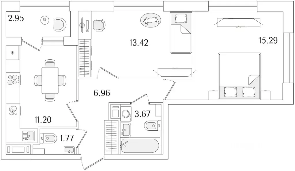 2-к кв. Санкт-Петербург Аурум жилой комплекс (53.79 м) - Фото 1