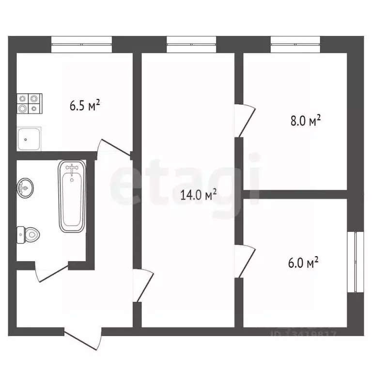 3-к кв. Брянская область, Брянск ул. Кирова, 116 (41.7 м) - Фото 1