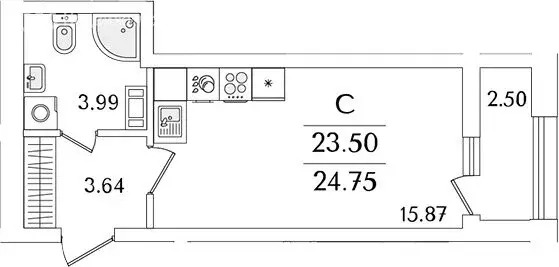 Квартира-студия: Санкт-Петербург, Полюстровский проспект, 77 (26 м) - Фото 1