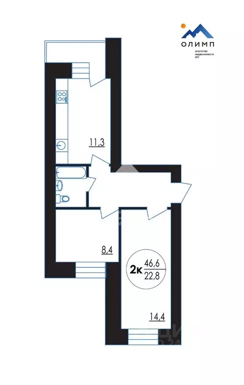 2-к кв. Вологодская область, Вологда Зеленый Город мкр, 1 (47.0 м) - Фото 2