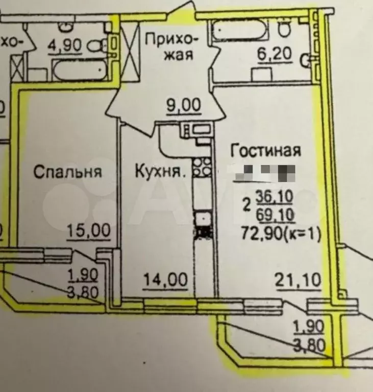 3-к. квартира, 73 м, 5/22 эт. - Фото 0