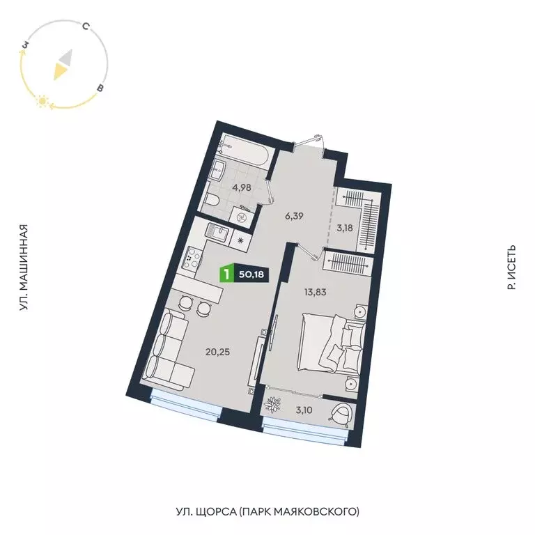 1-комнатная квартира: Екатеринбург, Машинная улица, 1В/4 (50.18 м) - Фото 1