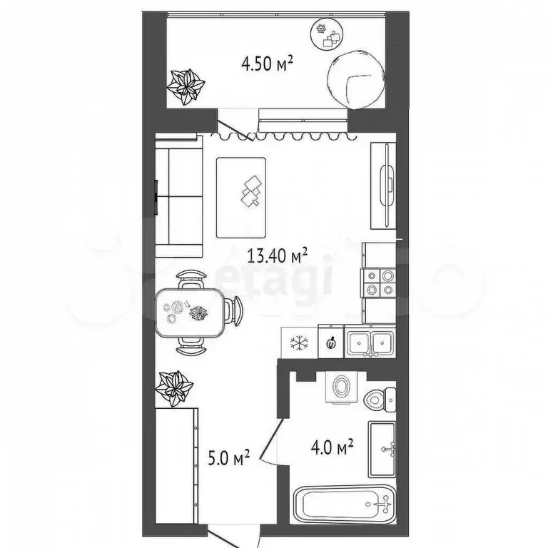 Квартира-студия, 22,9 м, 2/4 эт. - Фото 0