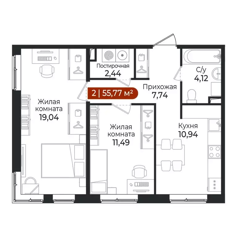 2-комнатная квартира: Всеволожский район, посёлок Щеглово (55.77 м) - Фото 1