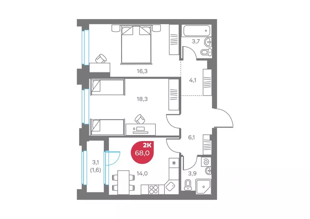 2-к кв. Пермский край, Пермь Советская ул., 16 (68.0 м) - Фото 1