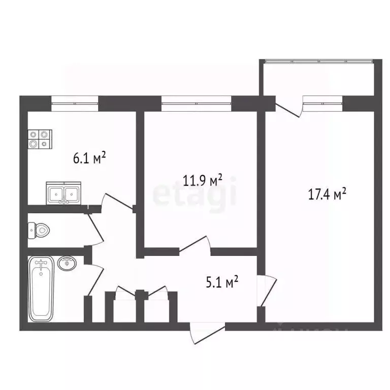 2-к кв. Крым, Симферополь ул. Киевская (44.8 м) - Фото 1