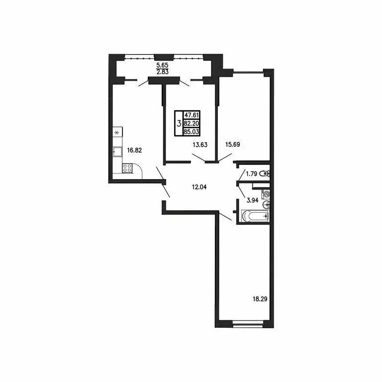 3-комнатная квартира: Приморский, ЖК Просторы Крыма (85.03 м) - Фото 1