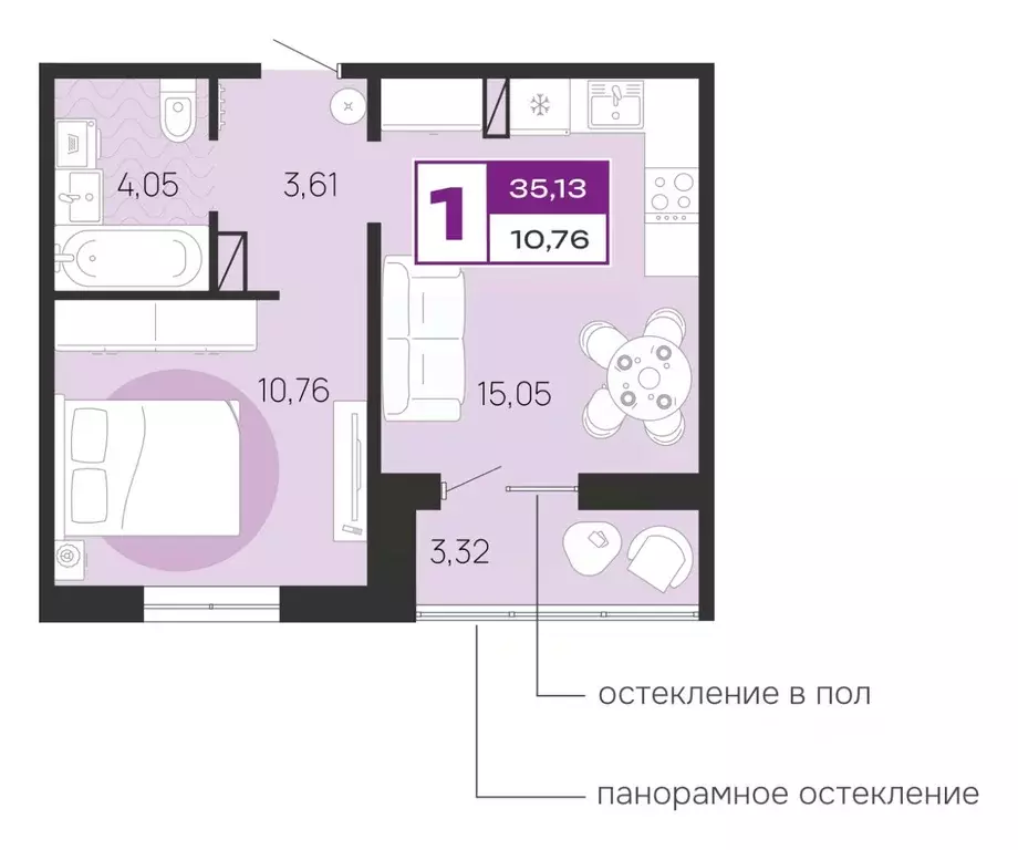 1-к кв. Брянская область, Брянск пос. Городище,  (35.13 м) - Фото 0