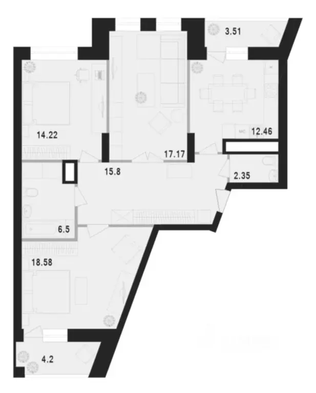 3-к кв. тульская область, тула просп. ленина, 93 (97.0 м) - Фото 0