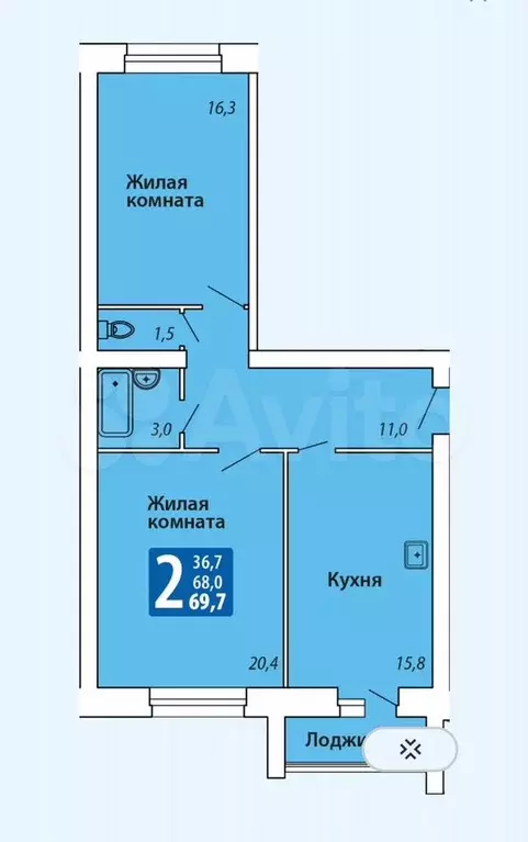 2-к. квартира, 68,6 м, 4/9 эт. - Фото 0