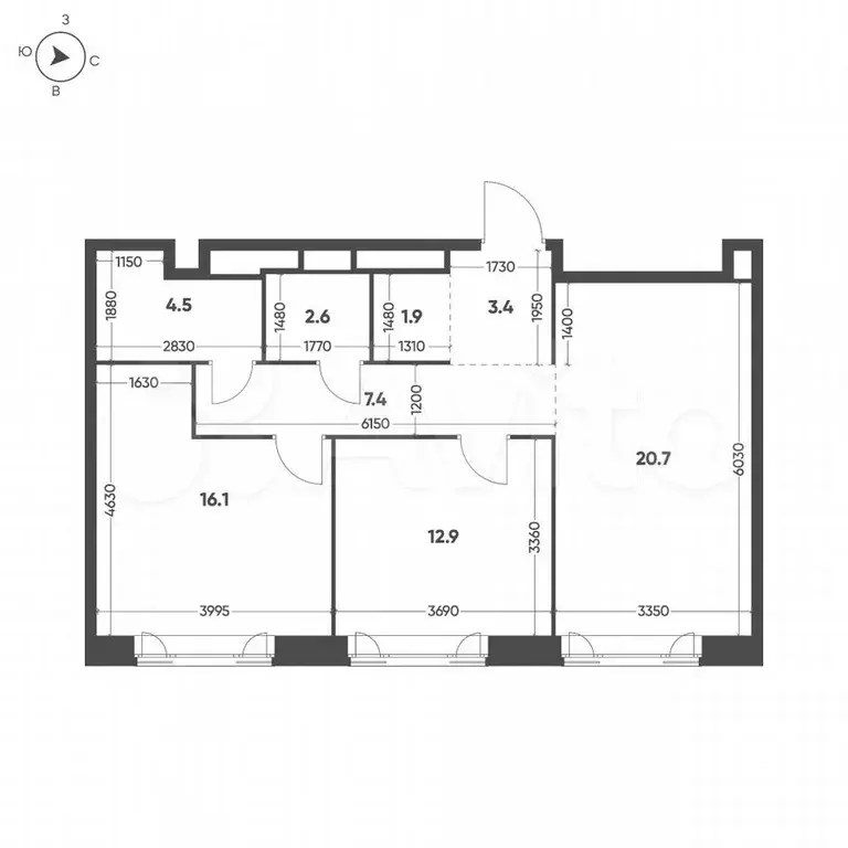 2-к. квартира, 69,5 м, 15/16 эт. - Фото 1