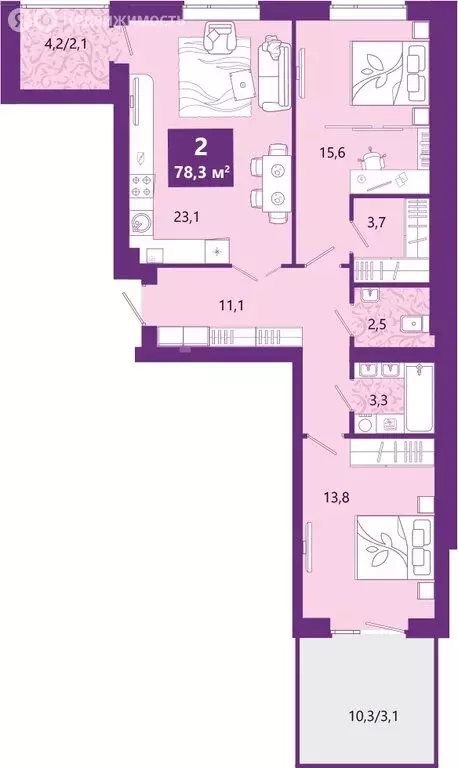 2-комнатная квартира: Калининград, Ключевая улица, 27В (79.2 м) - Фото 0