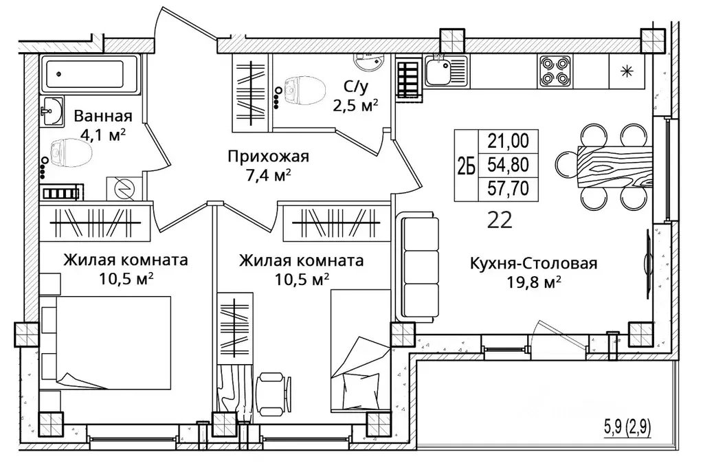 2-к кв. Псковская область, Псковский район, Завеличенская волость, д. ... - Фото 1