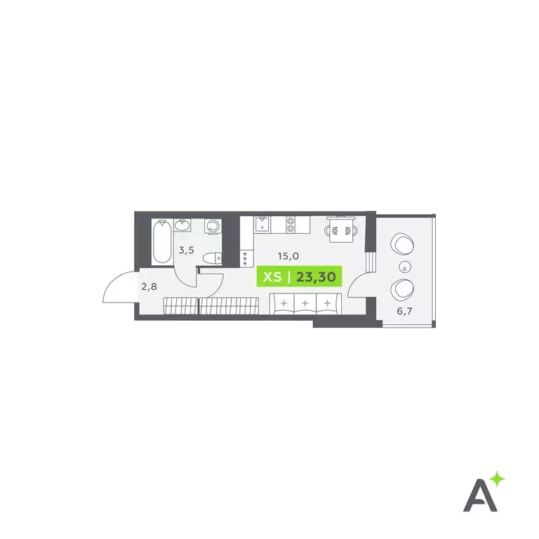 Квартира-студия: Кудрово, Солнечная улица, 4 (23.3 м) - Фото 1